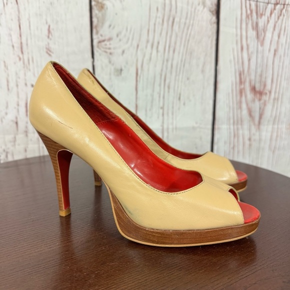 JEFFREY CAMPBELL Elegant calf leather Peep-Toe Heels - Tan and Red 7.5 GUC - Picture 12 of 15